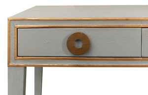 Sarreid Gabriella Storm Grey Shagreen Desk/Table - Elegant Iron & Leather Finish For Modern Workspaces Grey  53571-2