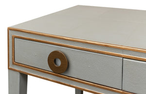 Sarreid Gabriella Storm Grey Shagreen Desk/Table - Elegant Iron & Leather Finish For Modern Workspaces Grey  53571-2
