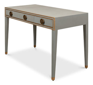 Sarreid Gabriella Storm Grey Shagreen Desk/Table - Elegant Iron & Leather Finish For Modern Workspaces Grey  53571-2