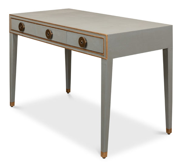 Sarreid Gabriella Storm Grey Shagreen Desk/Table - Elegant Iron & Leather Finish For Modern Workspaces Grey  53571-2