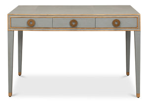 Sarreid Gabriella Storm Grey Shagreen Desk/Table - Elegant Iron & Leather Finish For Modern Workspaces Grey  53571-2