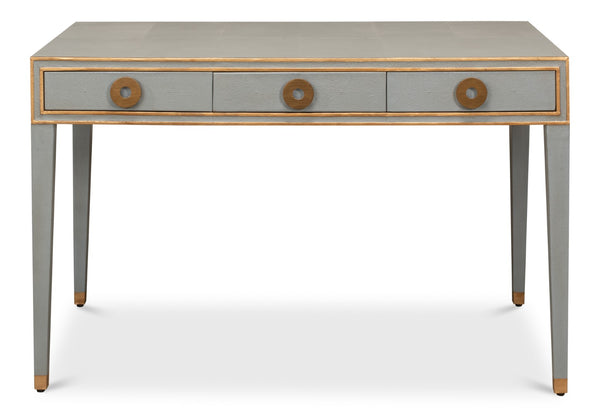 Sarreid Gabriella Storm Grey Shagreen Desk/Table - Elegant Iron & Leather Finish For Modern Workspaces Grey  53571-2