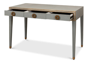 Sarreid Gabriella Storm Grey Shagreen Desk/Table - Elegant Iron & Leather Finish For Modern Workspaces Grey  53571-2