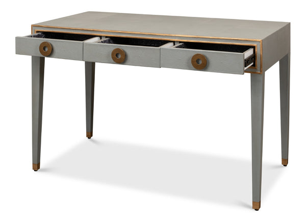 Sarreid Gabriella Storm Grey Shagreen Desk/Table - Elegant Iron & Leather Finish For Modern Workspaces Grey  53571-2