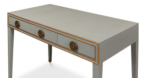 Sarreid Gabriella Storm Grey Shagreen Desk/Table - Elegant Iron & Leather Finish For Modern Workspaces Grey  53571-2