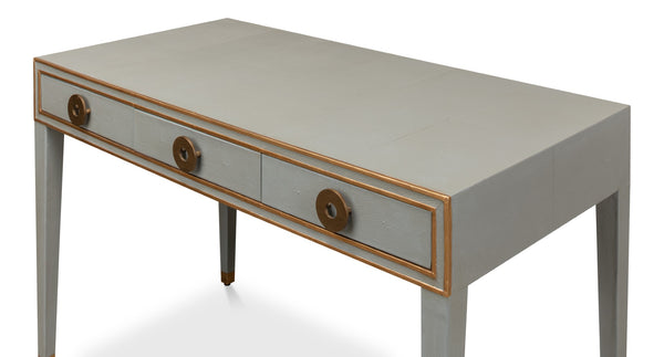 Sarreid Gabriella Storm Grey Shagreen Desk/Table - Elegant Iron & Leather Finish For Modern Workspaces Grey  53571-2