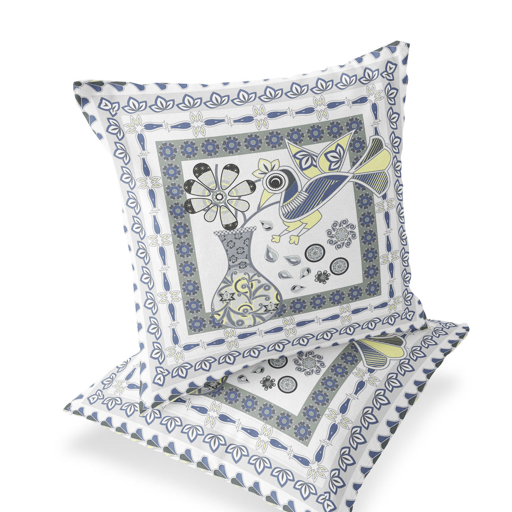 Homeroots Set Of Two 16" X 16" Gray And White Peacock Blown Seam Floral Indoor Outdoor Throw Pillow  Polyester 535714
