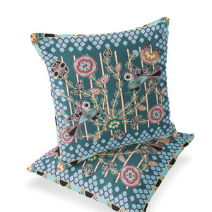 Homeroots Set Of Two 16" X 16" Green And Pink Peacock Blown Seam Floral Indoor Outdoor Throw Pillow  Polyester 535717