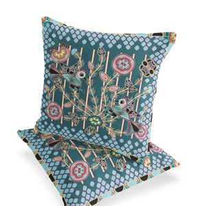Homeroots Set Of Two 16" X 16" Green And Pink Peacock Blown Seam Floral Indoor Outdoor Throw Pillow  Polyester 535717