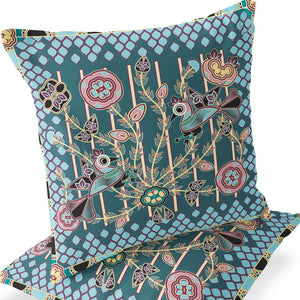 Homeroots Set Of Two 16" X 16" Green And Pink Peacock Blown Seam Floral Indoor Outdoor Throw Pillow  Polyester 535717