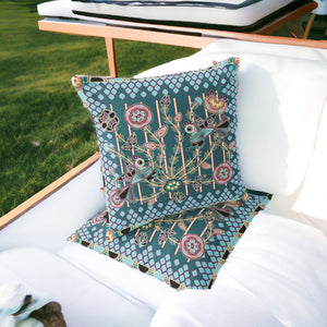 Homeroots Set Of Two 16" X 16" Green And Pink Peacock Blown Seam Floral Indoor Outdoor Throw Pillow  Polyester 535717