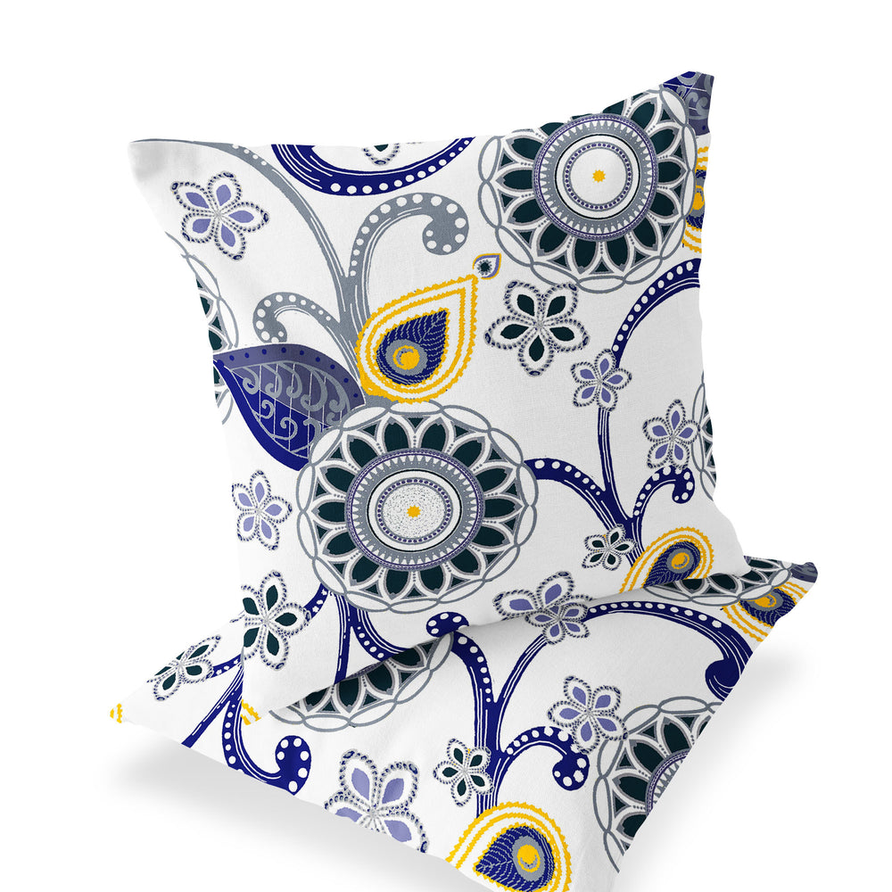 Homeroots Set Of Two 16" X 16" Blue And White Blown Seam Floral Indoor Outdoor Throw Pillow  Polyester 535719