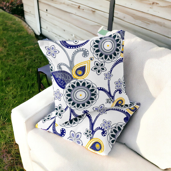 Homeroots Set Of Two 16" X 16" Blue And White Blown Seam Floral Indoor Outdoor Throw Pillow  Polyester 535719
