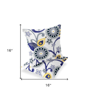 Homeroots Set Of Two 16" X 16" Blue And White Blown Seam Floral Indoor Outdoor Throw Pillow  Polyester 535719