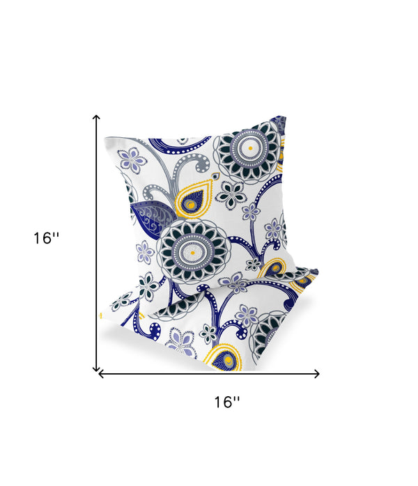 Homeroots Set Of Two 16" X 16" Blue And White Blown Seam Floral Indoor Outdoor Throw Pillow  Polyester 535719