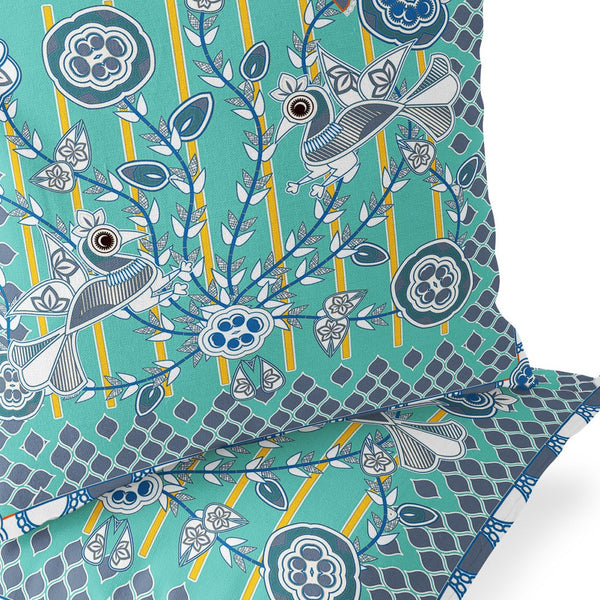 Homeroots Set Of Two 16" X 16" Blue And White Peacock Blown Seam Floral Indoor Outdoor Throw Pillow  Polyester 535722