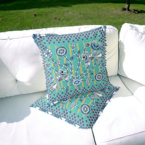 Homeroots Set Of Two 16" X 16" Blue And White Peacock Blown Seam Floral Indoor Outdoor Throw Pillow  Polyester 535722