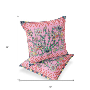 Homeroots Set Of Two 16" X 16" Yellow And Peach Peacock Blown Seam Floral Indoor Outdoor Throw Pillow  Polyester 535729
