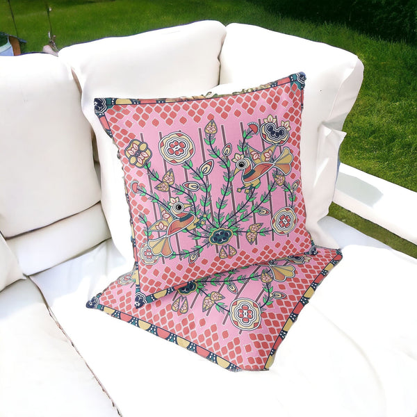 Homeroots Set Of Two 16" X 16" Yellow And Peach Peacock Blown Seam Floral Indoor Outdoor Throw Pillow  Polyester 535729