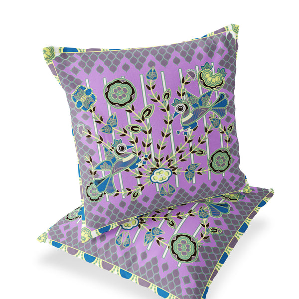 Homeroots Set Of Two 16" X 16" Green And Yellow Peacock Blown Seam Floral Indoor Outdoor Throw Pillow  Polyester 535732