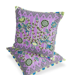 Homeroots Set Of Two 16" X 16" Green And Yellow Peacock Blown Seam Floral Indoor Outdoor Throw Pillow  Polyester 535732