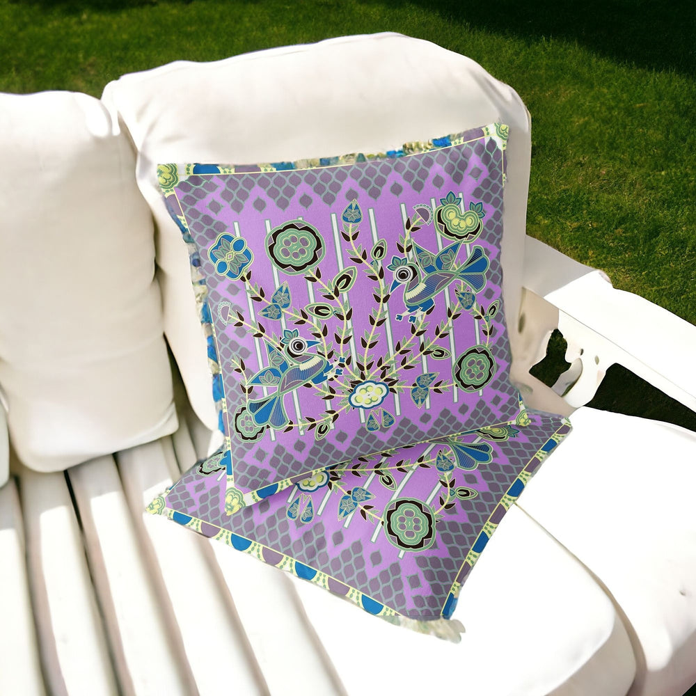 Homeroots Set Of Two 16" X 16" Green And Yellow Peacock Blown Seam Floral Indoor Outdoor Throw Pillow  Polyester 535732