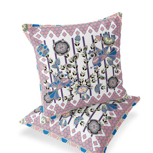 Homeroots Set Of Two 16" X 16" Pink And White Peacock Blown Seam Floral Indoor Outdoor Throw Pillow  Polyester 535736