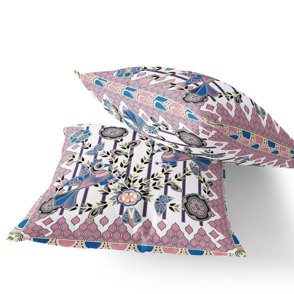 Homeroots Set Of Two 16" X 16" Pink And White Peacock Blown Seam Floral Indoor Outdoor Throw Pillow  Polyester 535736