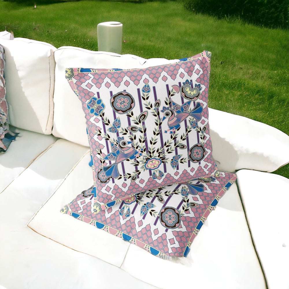 Homeroots Set Of Two 16" X 16" Pink And White Peacock Blown Seam Floral Indoor Outdoor Throw Pillow  Polyester 535736