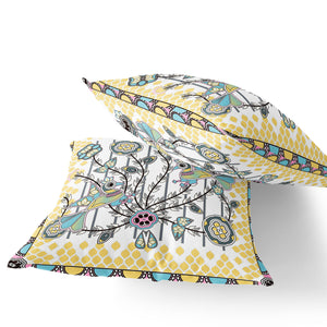 Homeroots Set Of Two 16" X 16" Yellow And White Peacock Blown Seam Floral Indoor Outdoor Throw Pillow  Polyester 535737