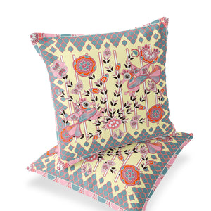 Homeroots Set Of Two 16" X 16" Gray And Yellow Peacock Blown Seam Floral Indoor Outdoor Throw Pillow  Polyester 535739