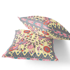 Homeroots Set Of Two 16" X 16" Gray And Yellow Peacock Blown Seam Floral Indoor Outdoor Throw Pillow  Polyester 535739