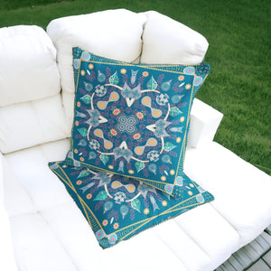Homeroots Set Of Two 16" X 16" Blue And Yellow Blown Seam Paisley Indoor Outdoor Throw Pillow  Polyester 535740
