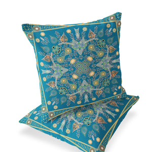 Homeroots Set Of Two 16" X 16" Green And Yellow Blown Seam Paisley Indoor Outdoor Throw Pillow  Polyester 535742