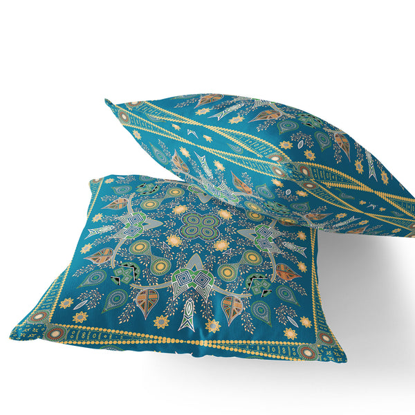 Homeroots Set Of Two 16" X 16" Green And Yellow Blown Seam Paisley Indoor Outdoor Throw Pillow  Polyester 535742