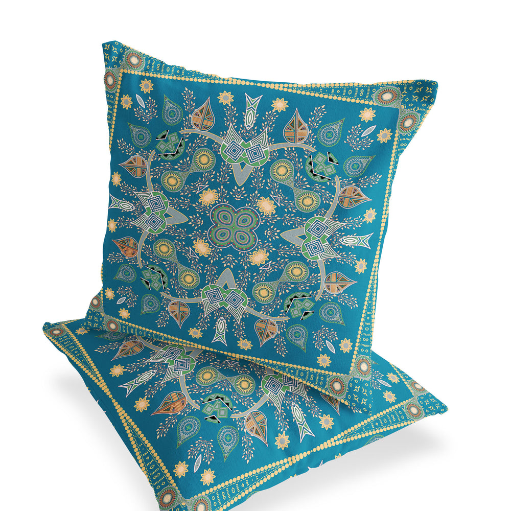 Homeroots Set Of Two 16" X 16" Green And Yellow Blown Seam Paisley Indoor Outdoor Throw Pillow  Polyester 535742