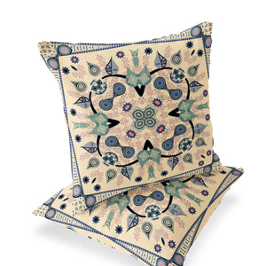 Homeroots Set Of Two 16" X 16" Beige And Black Blown Seam Paisley Indoor Outdoor Throw Pillow  Polyester 535743