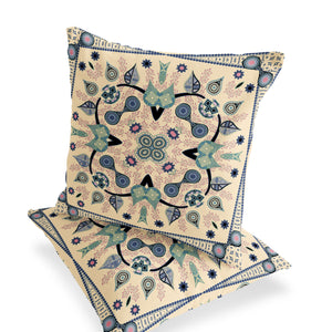 Homeroots Set Of Two 16" X 16" Beige And Black Blown Seam Paisley Indoor Outdoor Throw Pillow  Polyester 535743