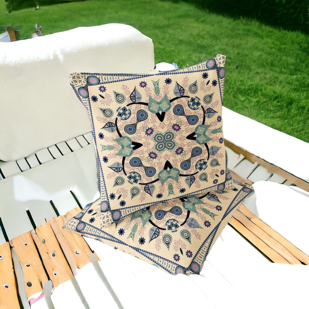 Homeroots Set Of Two 16" X 16" Beige And Black Blown Seam Paisley Indoor Outdoor Throw Pillow  Polyester 535743