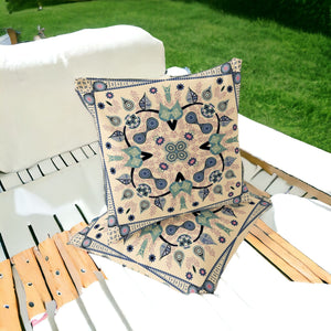 Homeroots Set Of Two 16" X 16" Beige And Black Blown Seam Paisley Indoor Outdoor Throw Pillow  Polyester 535743