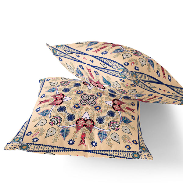 Homeroots Set Of Two 16" X 16" Beige And Blue Blown Seam Paisley Indoor Outdoor Throw Pillow  Polyester 535744