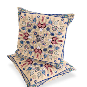 Homeroots Set Of Two 16" X 16" Beige And Blue Blown Seam Paisley Indoor Outdoor Throw Pillow  Polyester 535744