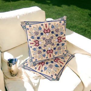 Homeroots Set Of Two 16" X 16" Beige And Blue Blown Seam Paisley Indoor Outdoor Throw Pillow  Polyester 535744