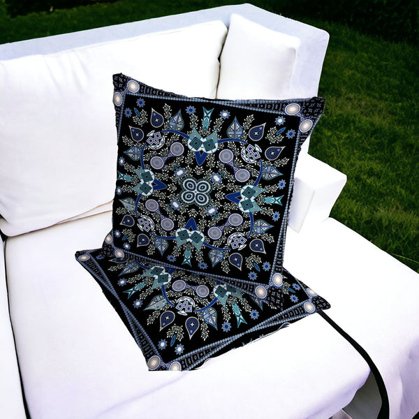 Homeroots Set Of Two 16" X 16" Black And Blue Blown Seam Paisley Indoor Outdoor Throw Pillow  Polyester 535745