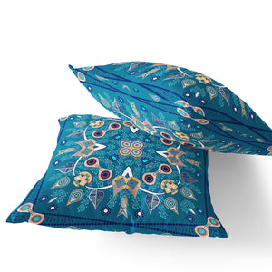 Homeroots Set Of Two 16" X 16" Beige And Blue Blown Seam Paisley Indoor Outdoor Throw Pillow  Polyester 535746
