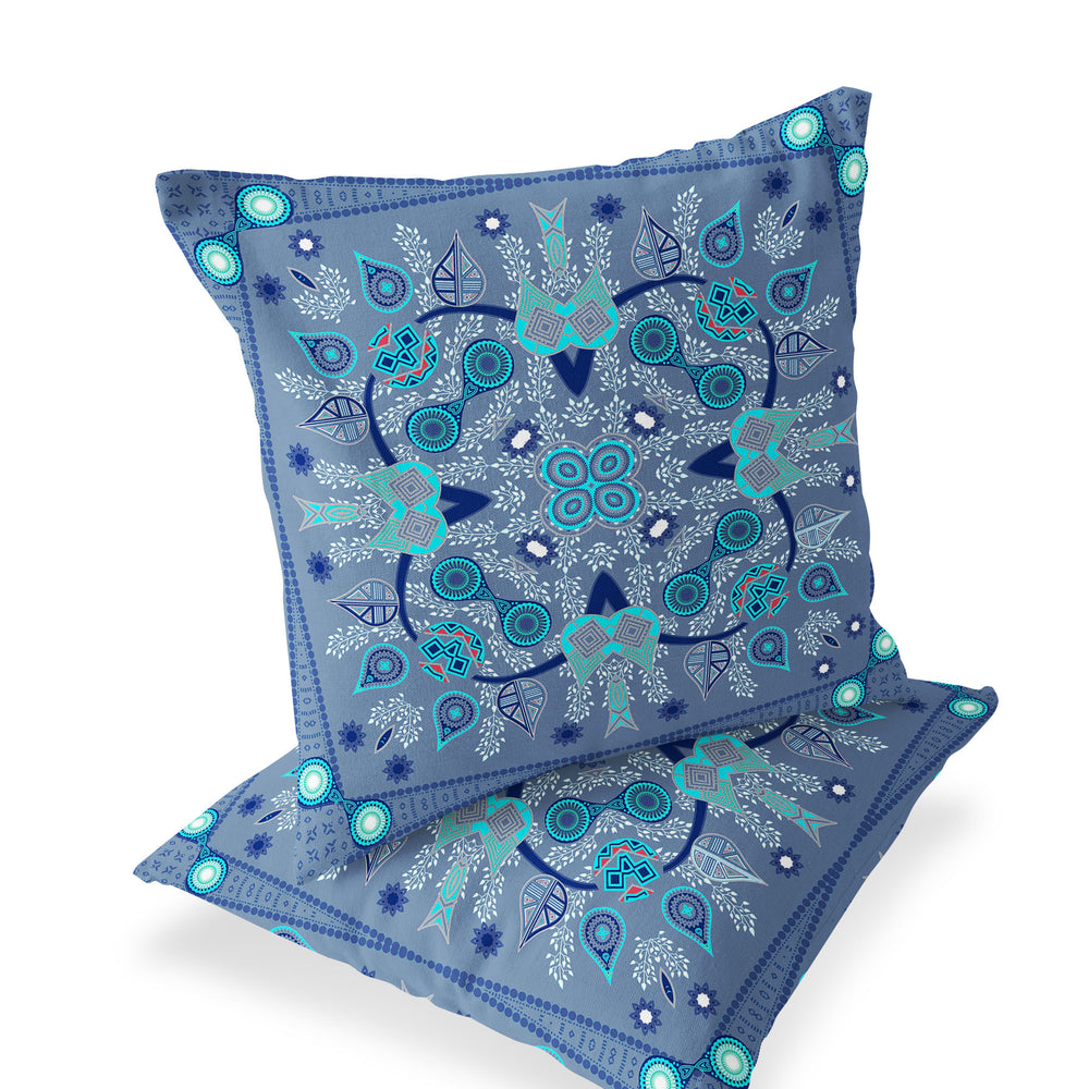 Homeroots Set Of Two 16" X 16" Blue And White Blown Seam Paisley Indoor Outdoor Throw Pillow  Polyester 535747
