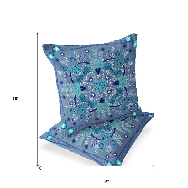 Homeroots Set Of Two 16" X 16" Blue And White Blown Seam Paisley Indoor Outdoor Throw Pillow  Polyester 535747