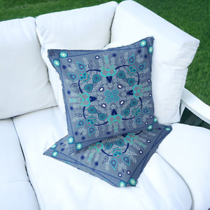 Homeroots Set Of Two 16" X 16" Blue And White Blown Seam Paisley Indoor Outdoor Throw Pillow  Polyester 535747