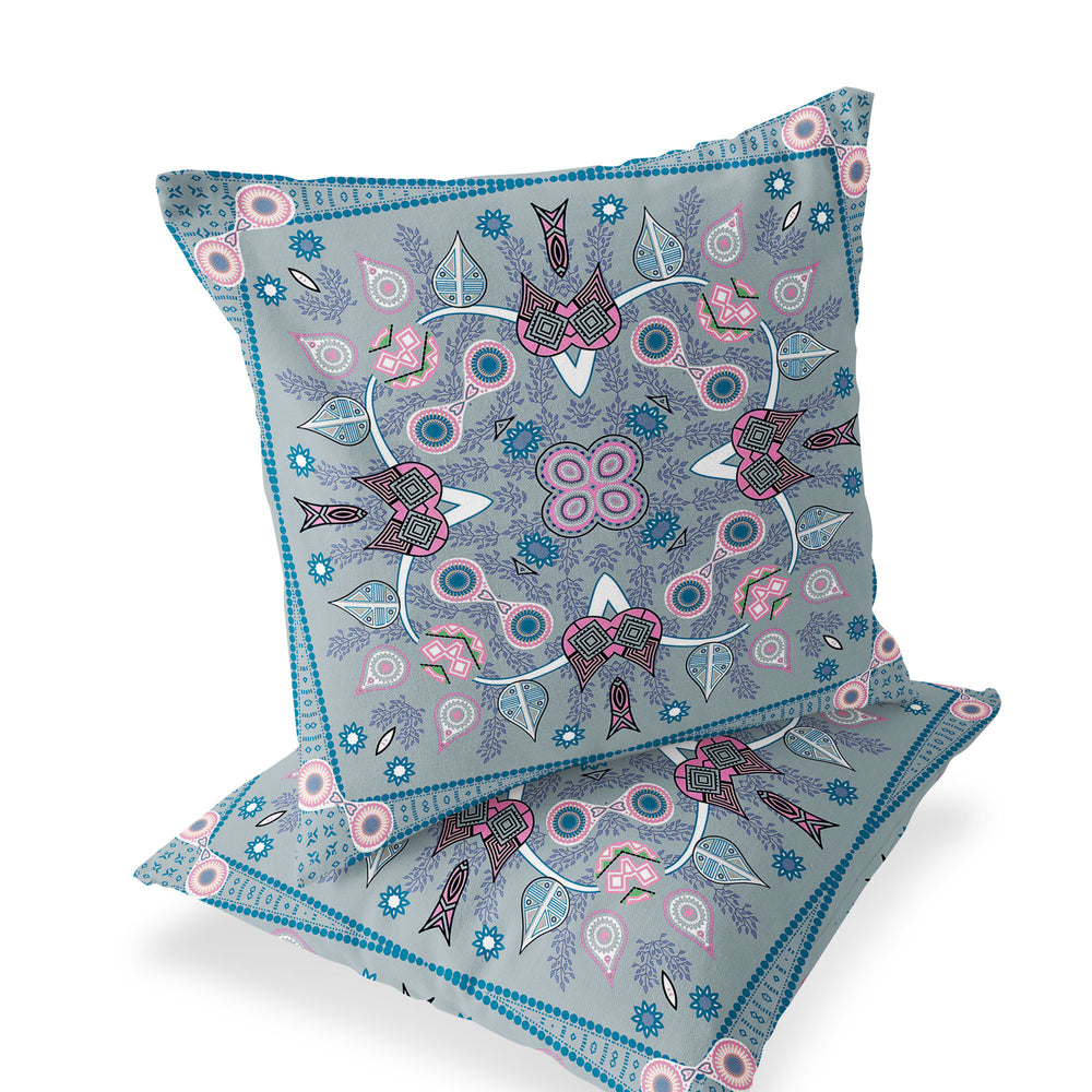 Homeroots Set Of Two 16" X 16" Gray And Pink Blown Seam Paisley Indoor Outdoor Throw Pillow  Polyester 535749