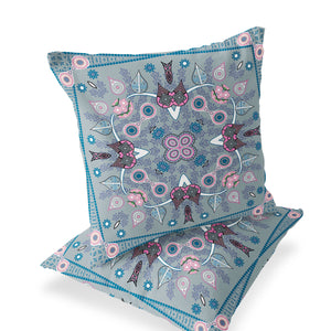 Homeroots Set Of Two 16" X 16" Gray And Pink Blown Seam Paisley Indoor Outdoor Throw Pillow  Polyester 535749